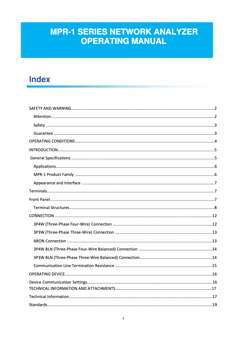 First page image of the manual for MPR-1