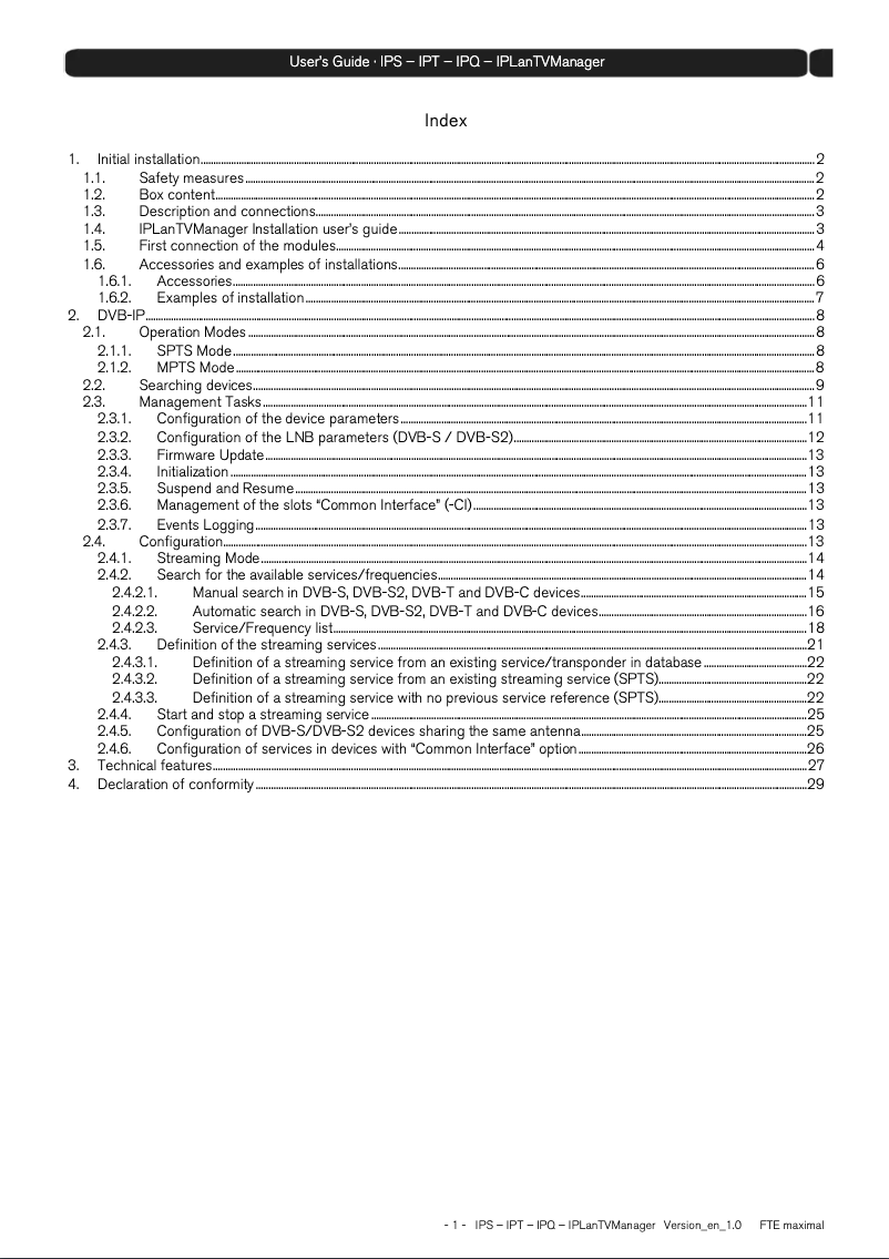 Page 1 of the manual User Manual Fte maximal IPS 310 CI