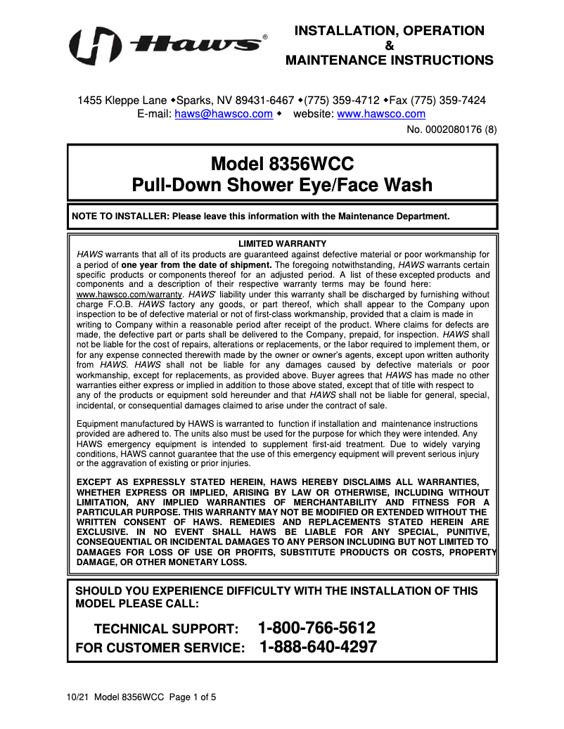 First page image of the manual for 8356WCC