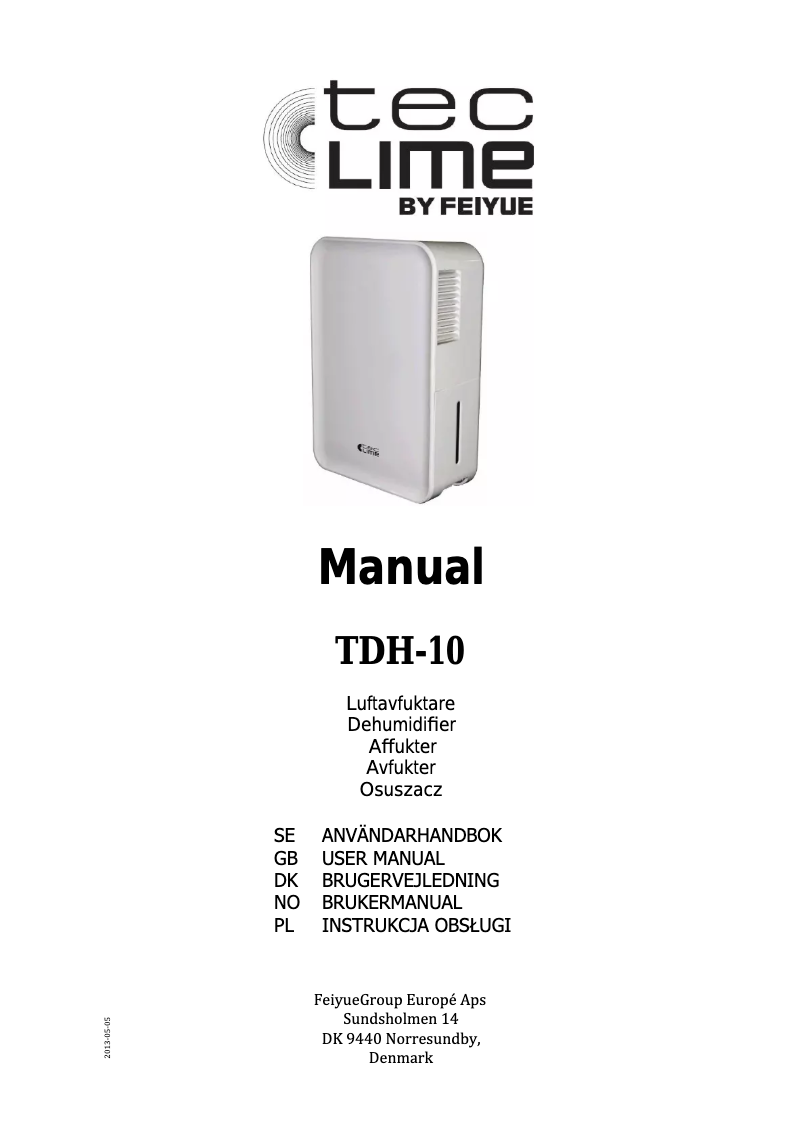 Page 1 of the manual User Manual TecLime TDH-10