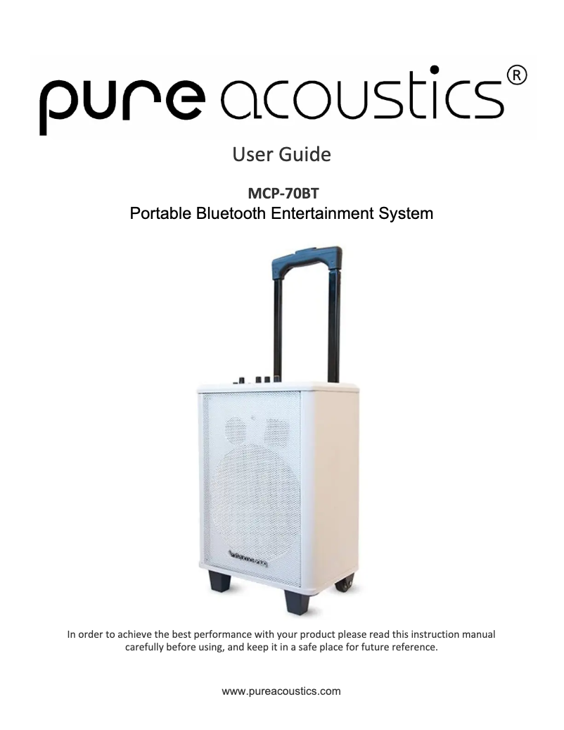 Page 1 of the manual User Manual Pure Acoustics MCP-70BT