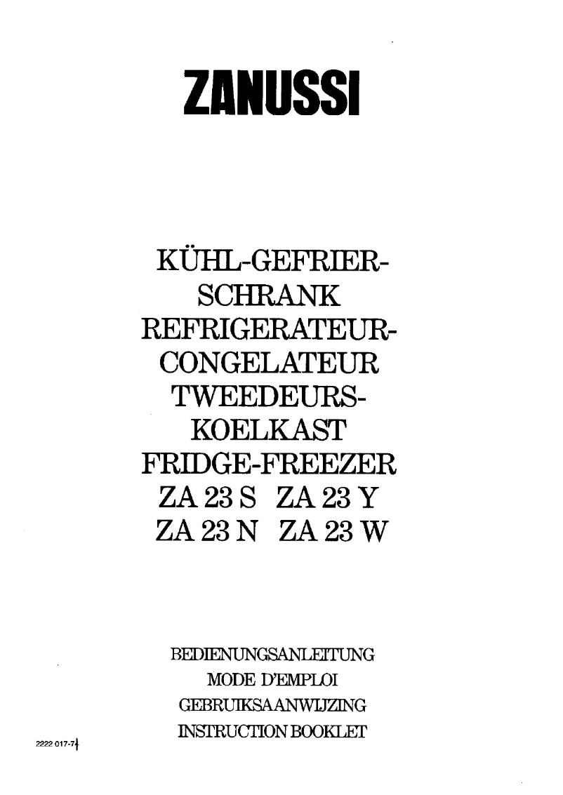 Page 1 of the manual User Manual Zanussi ZA 23 w