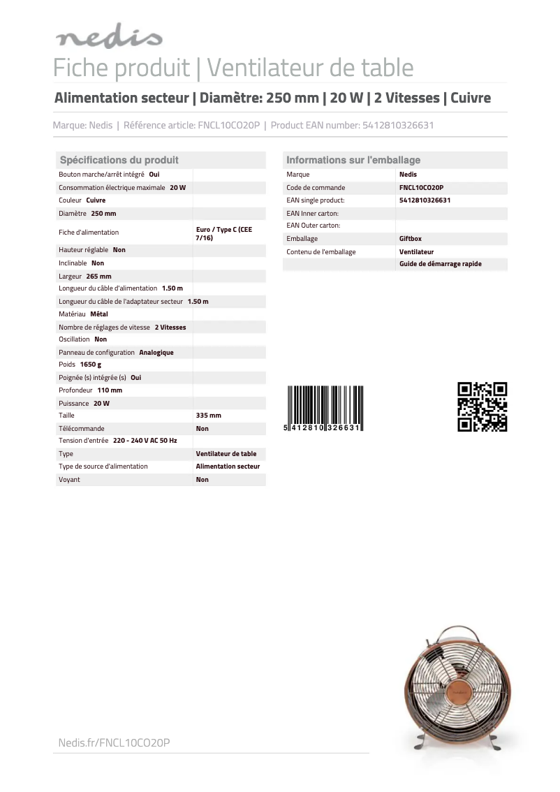 First page image of the manual for FNCL10CO20P