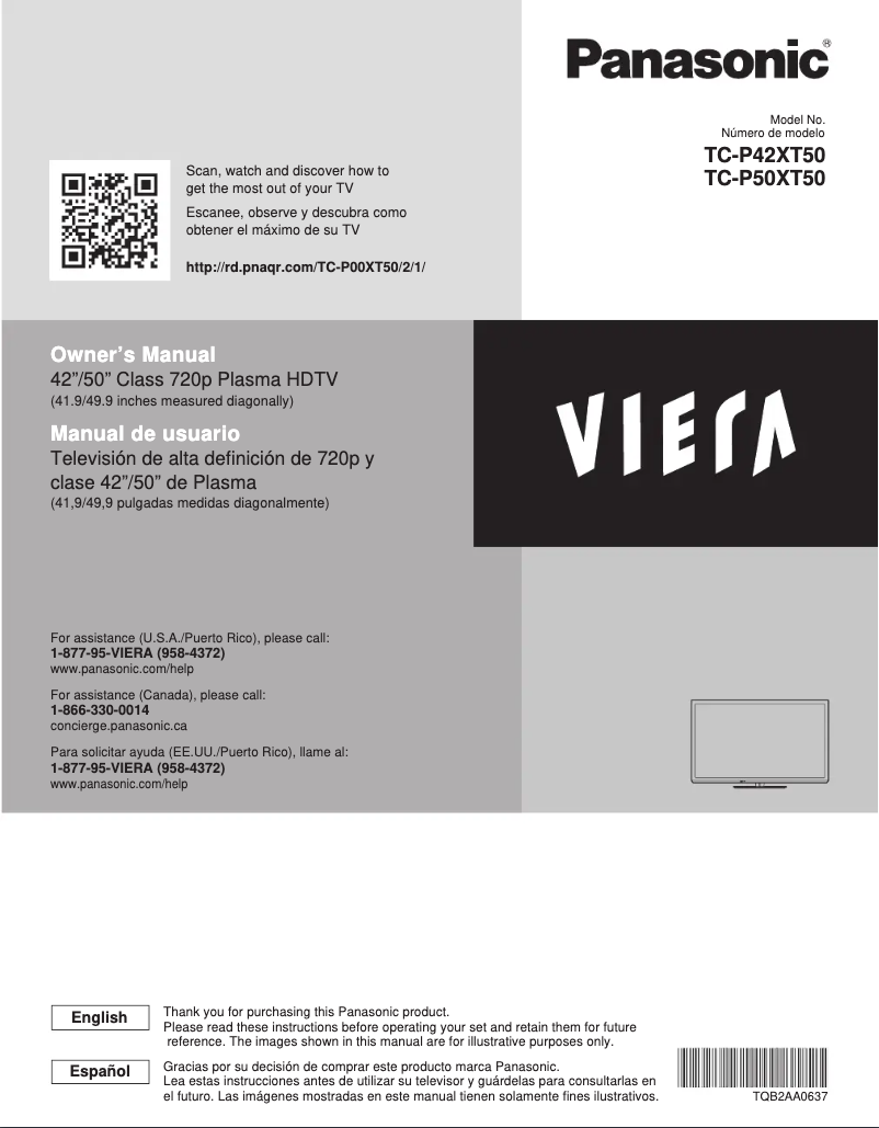 First page image of the manual for TX-P50XT50