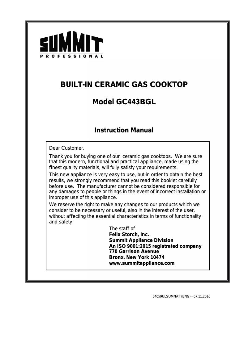 First page image of the manual for GC443BGL