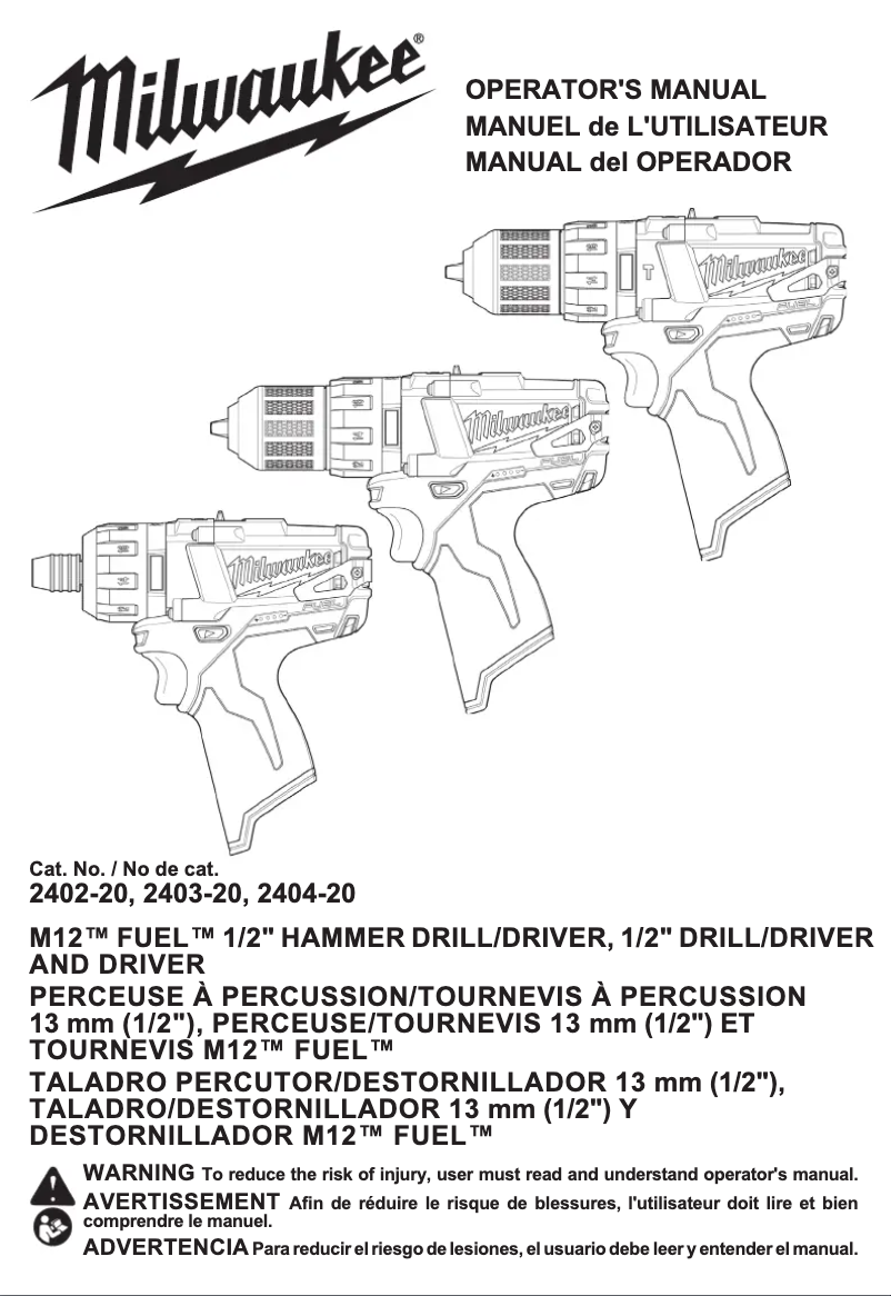Page 1 of the manual User Manual Milwaukee M12 Fuel 2403-22