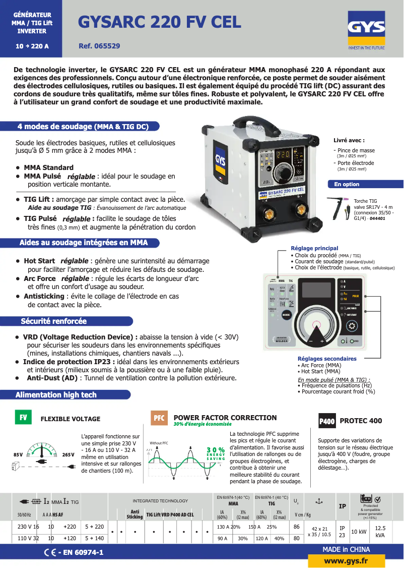 First page image of the manual for Gysarc 220 FV CEL