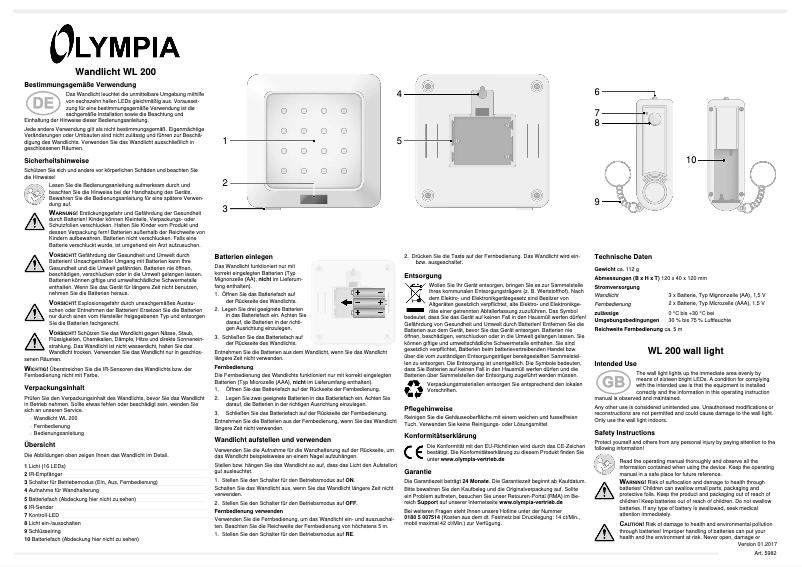 Page 1 of the manual User Manual Olymp WL 200
