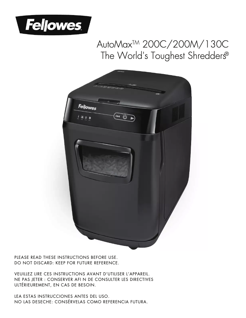 Page 1 of the manual User Manual Fellowes AutoMax 200M