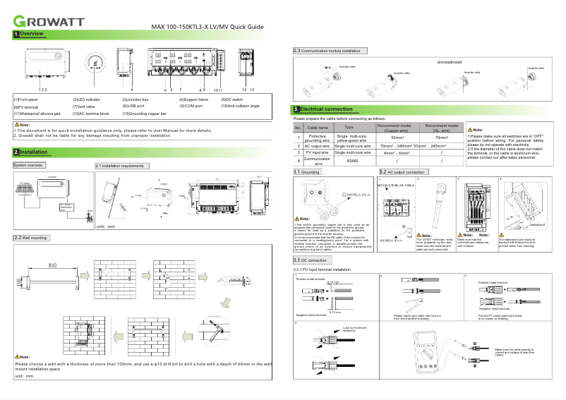 Page 1 of the manual Quick Start Guide Growatt MAX 100-150KTL3-X LV