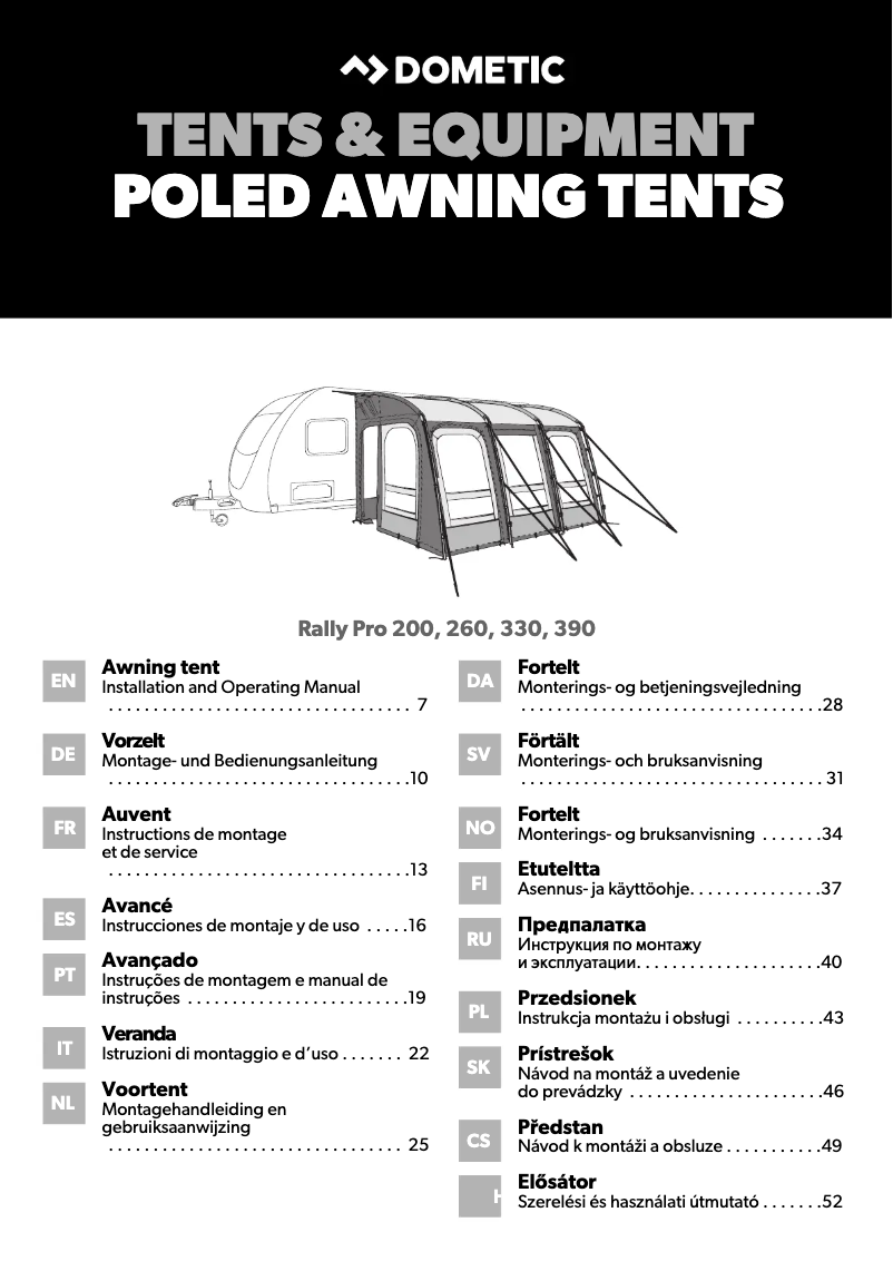 Page 1 of the manual User Manual Dometic Rally Pro 200