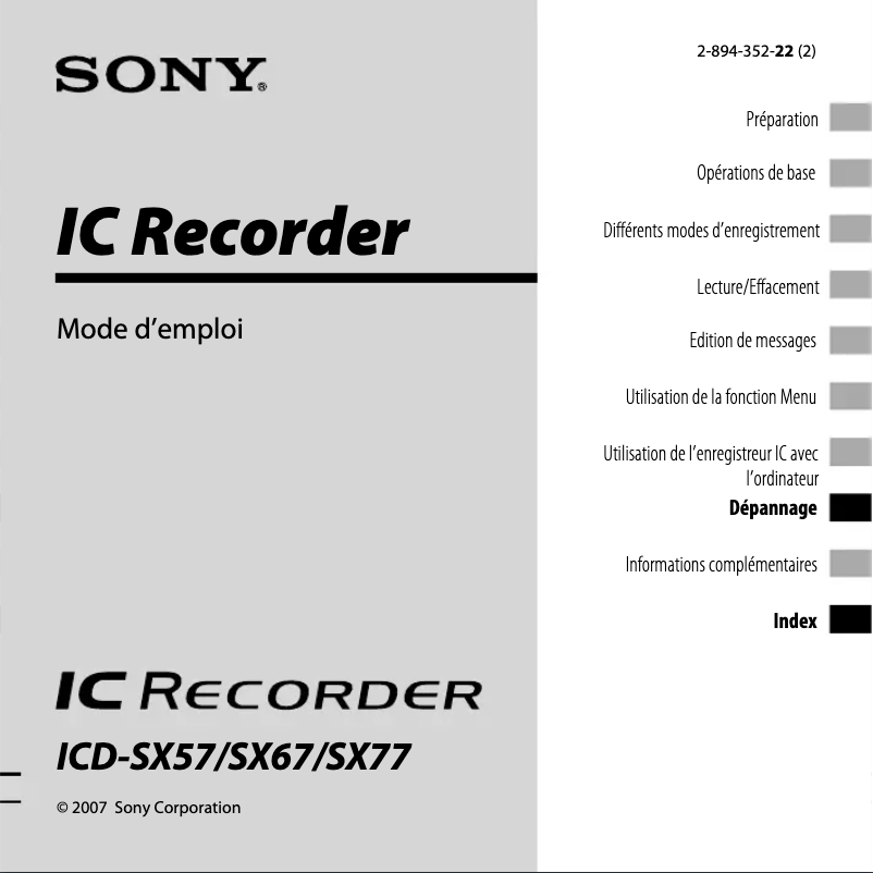 Page 1 of the manual User Manual Sony ICD-SX67