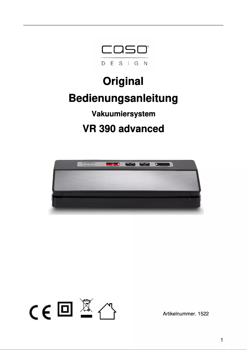 Page 1 of the manual User Manual Caso VR 390 advanced