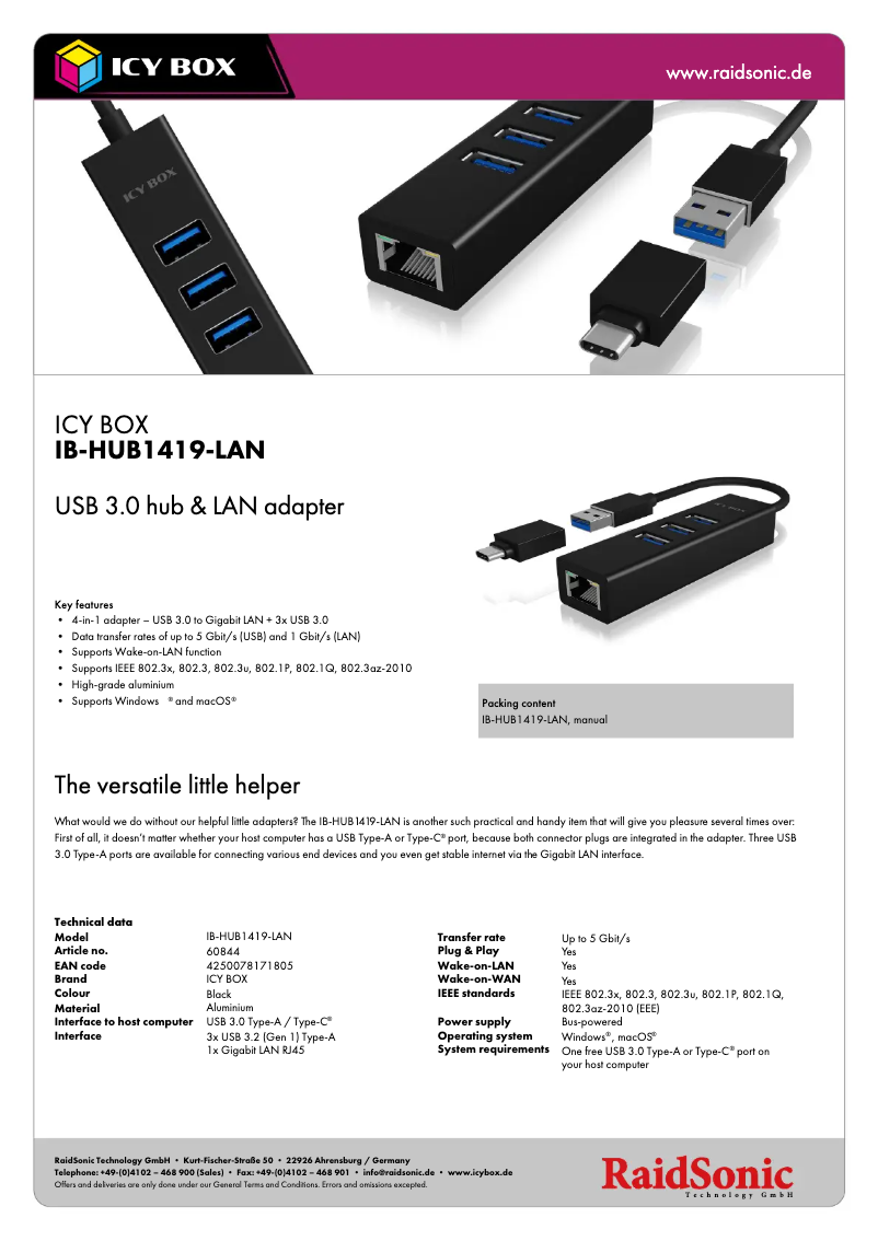 First page image of the manual for IB-HUB1419-LAN