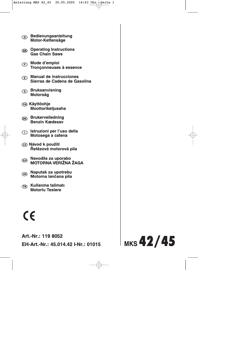 First page image of the manual for MKS 42/45