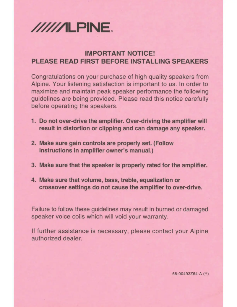 Page 1 of the manual User Manual Alpine S2-S69