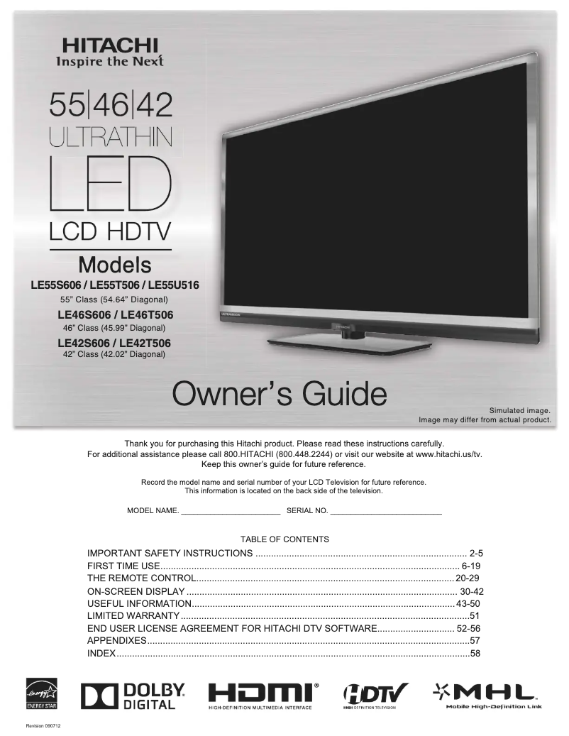 Page 1 of the manual User Manual Hitachi LE55T506