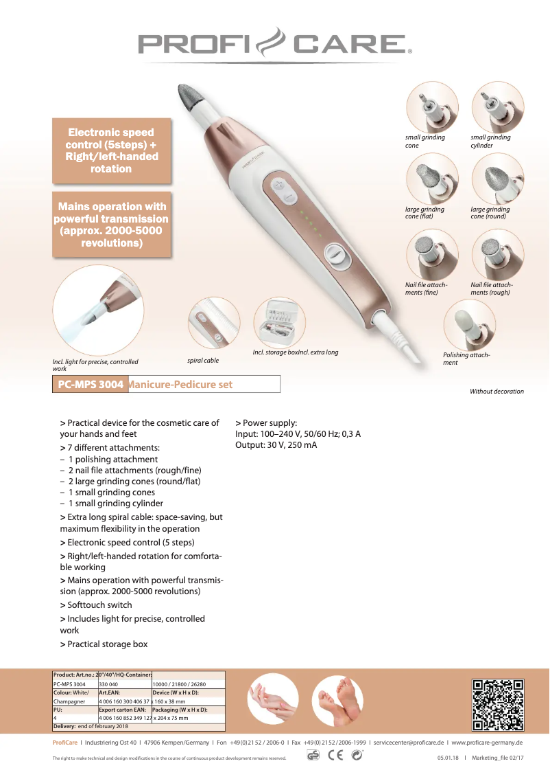 Page 1 de la notice Fiche technique ProfiCare PC-MPS 3004
