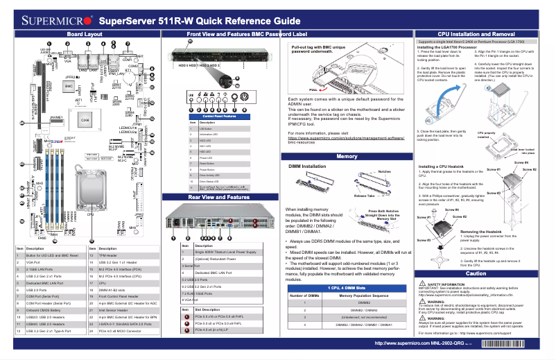 Page 1 of the manual Quick Start Guide Supermicro SuperServer SYS-511R-W