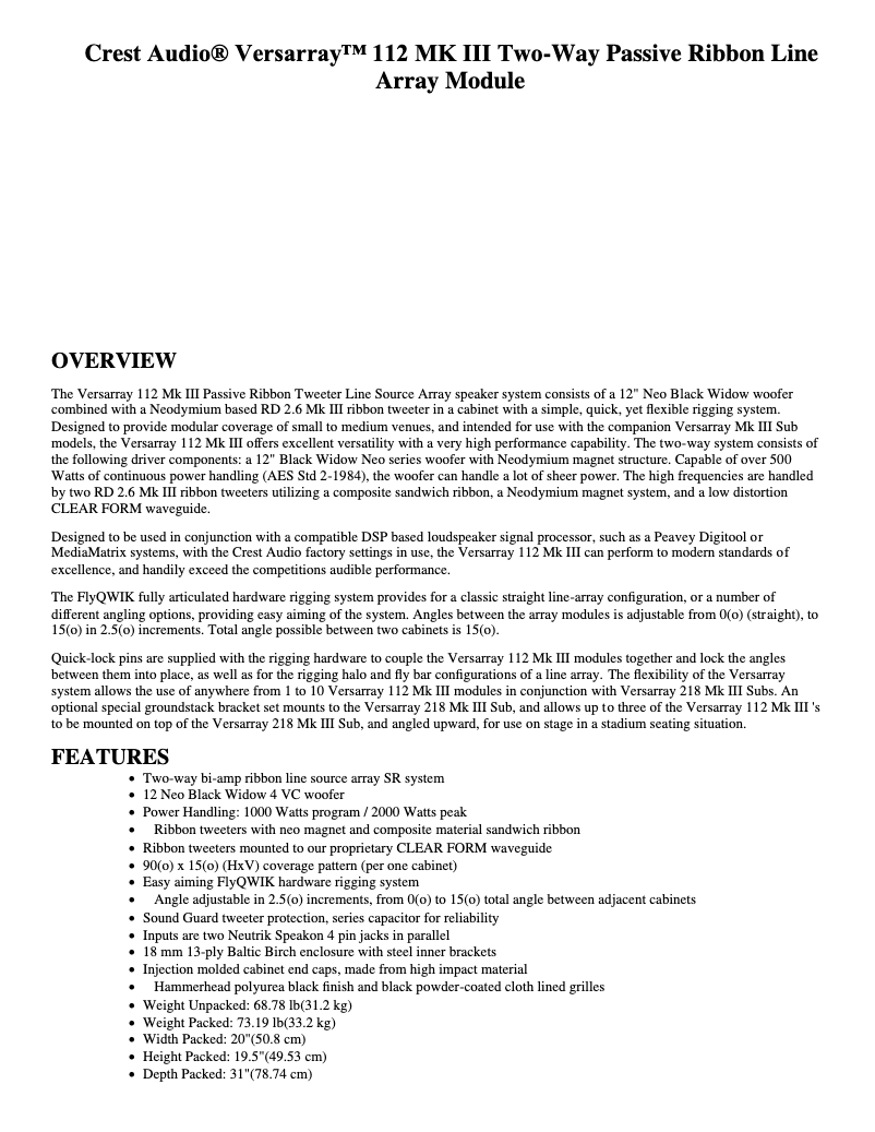 First page image of the manual for Versarray Pro 218