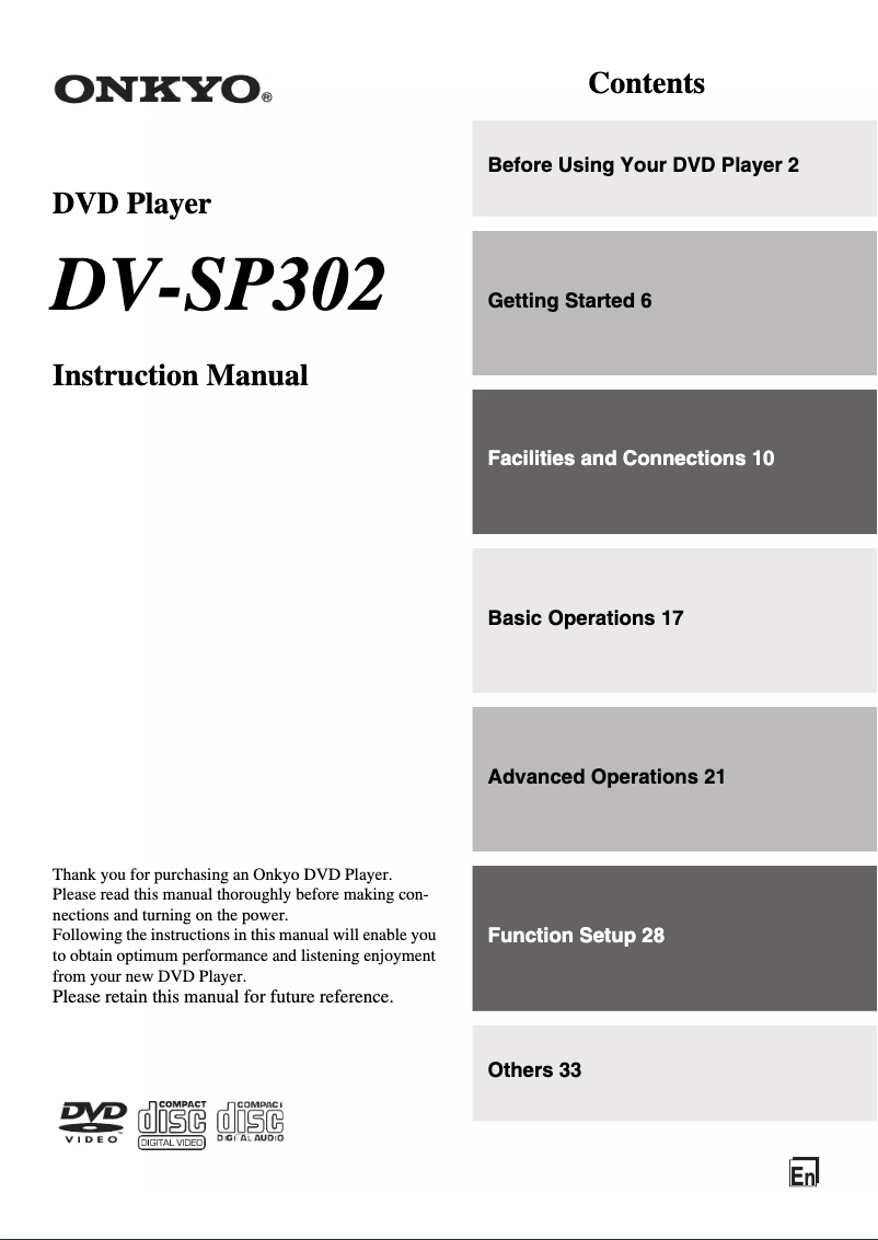 First page image of the manual for DV-SP302