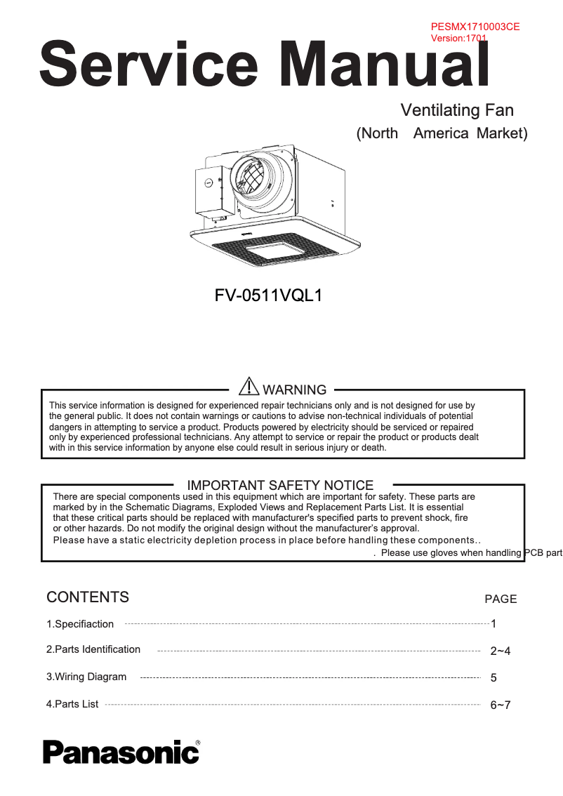 First page image of the manual for FV-0511VQL1