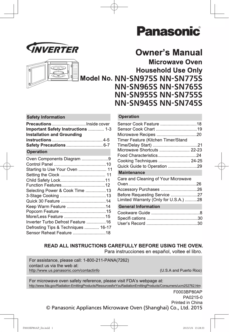 First page image of the manual for Inverter NN-SN965S
