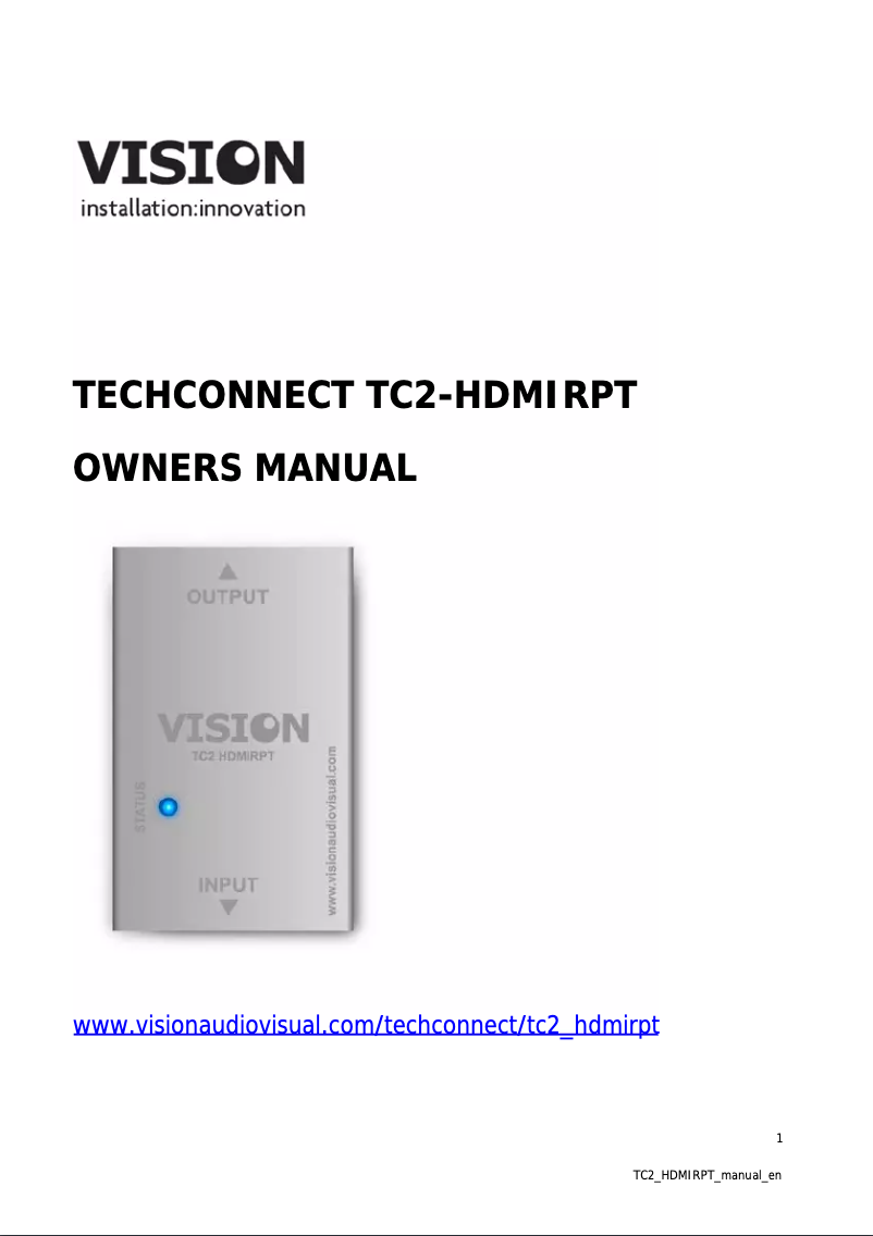 Page 1 de la notice Manuel utilisateur Vision TC2 HDMIRPT