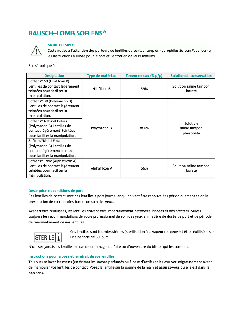 First page image of the manual for SofLens 59
