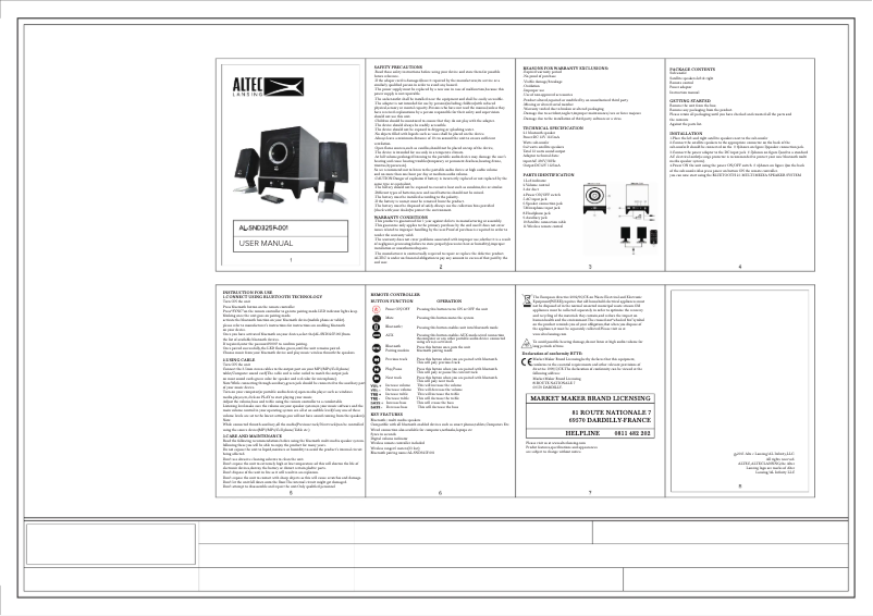 Page 1 de la notice Manuel utilisateur Altec Lansing CLAW 2.1