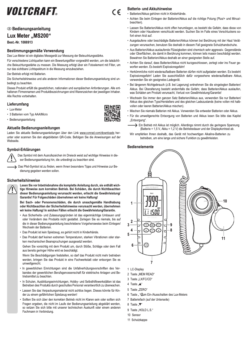 Page 1 of the manual User Manual Voltcraft MS-200LED