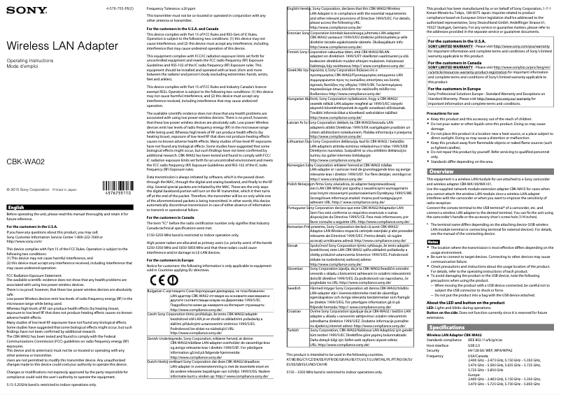 Page 1 of the manual User Manual Sony CBK-WA02