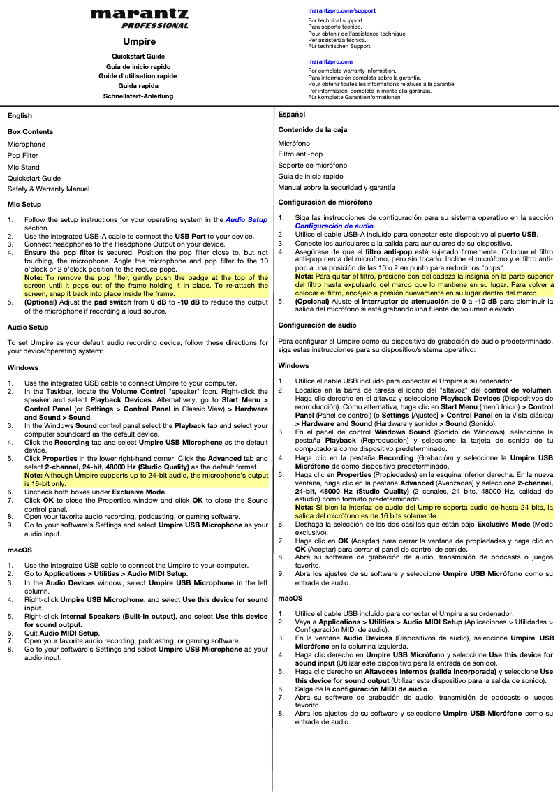 Page 1 of the manual User Manual Marantz Umpire