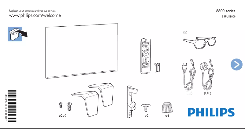 Page 1 of the manual Quick Start Guide Philips 55PUS8809
