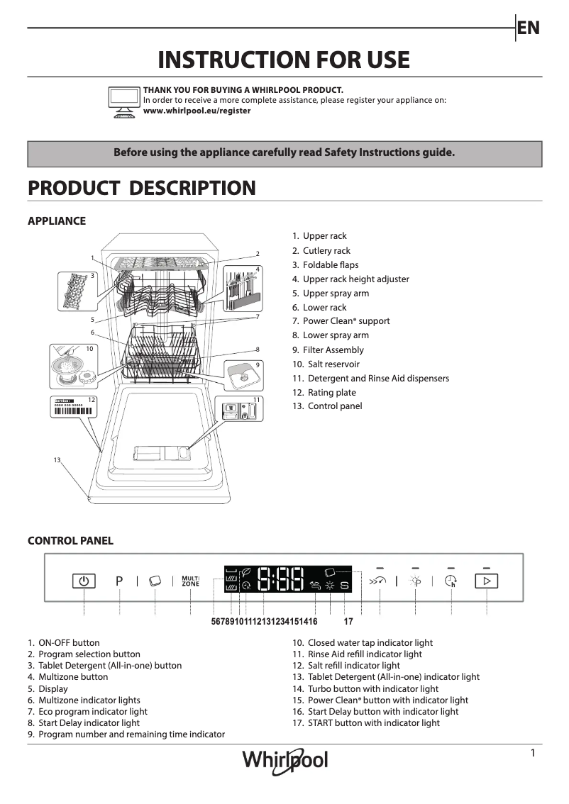 Page 1 of the manual User Manual Whirlpool WSIP 4O23 PFE