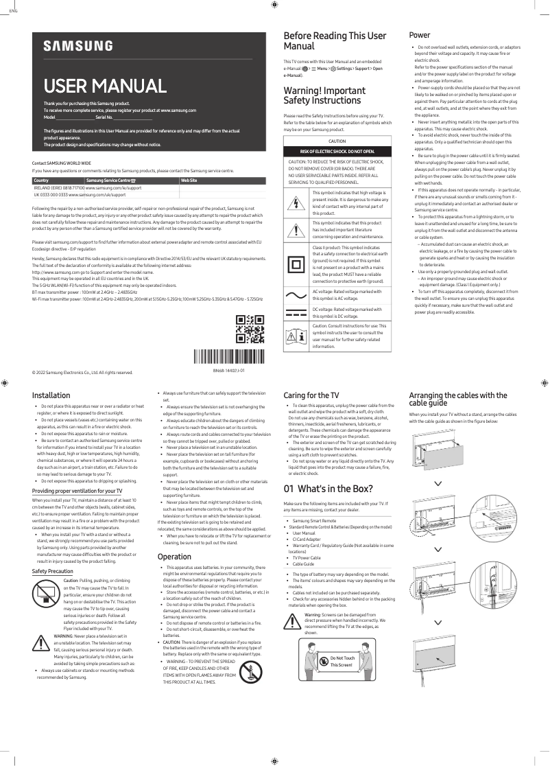 Page 1 of the manual User Manual Samsung QE55LS01BG