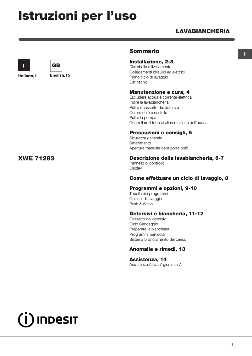 First page image of the manual for XWE 71283