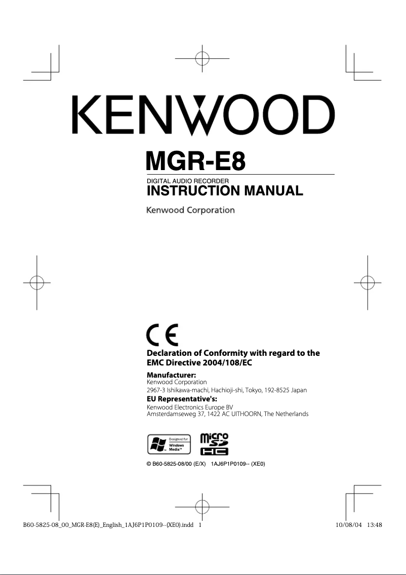 Page 1 of the manual User Manual Kenwood MGR-E8