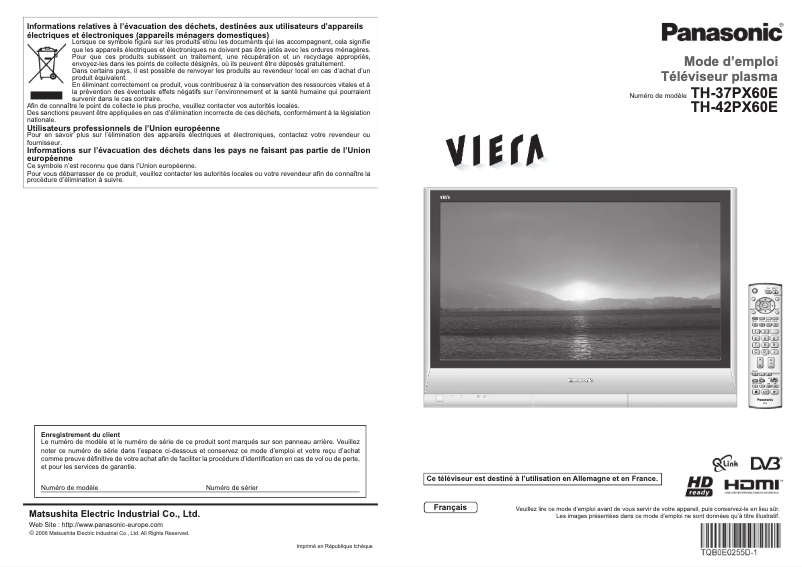 First page image of the manual for TH-42PX60E
