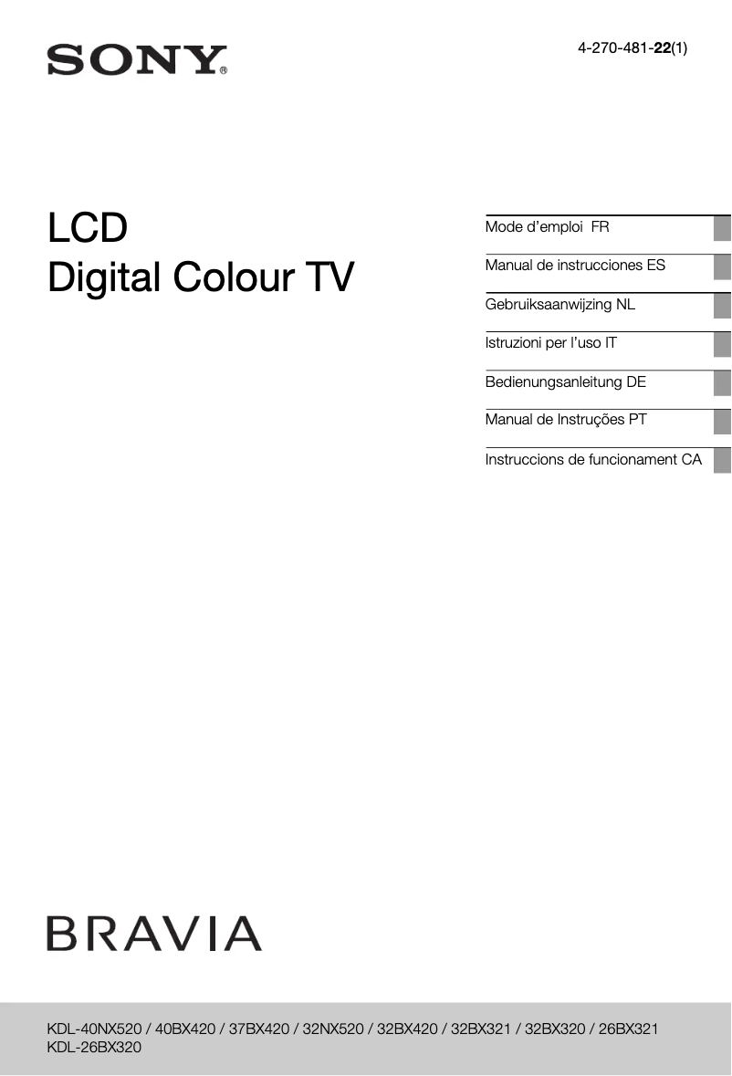 Page 1 of the manual User Manual Sony Bravia KDL-26BX321
