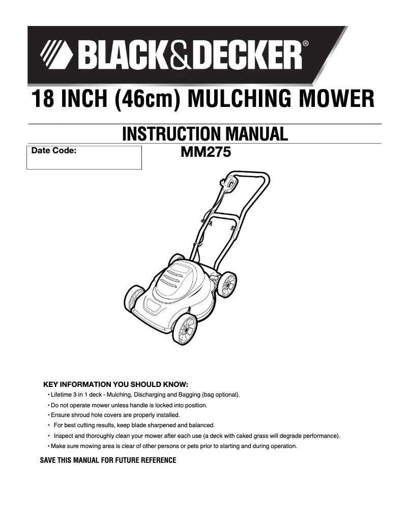 First page image of the manual for MM275