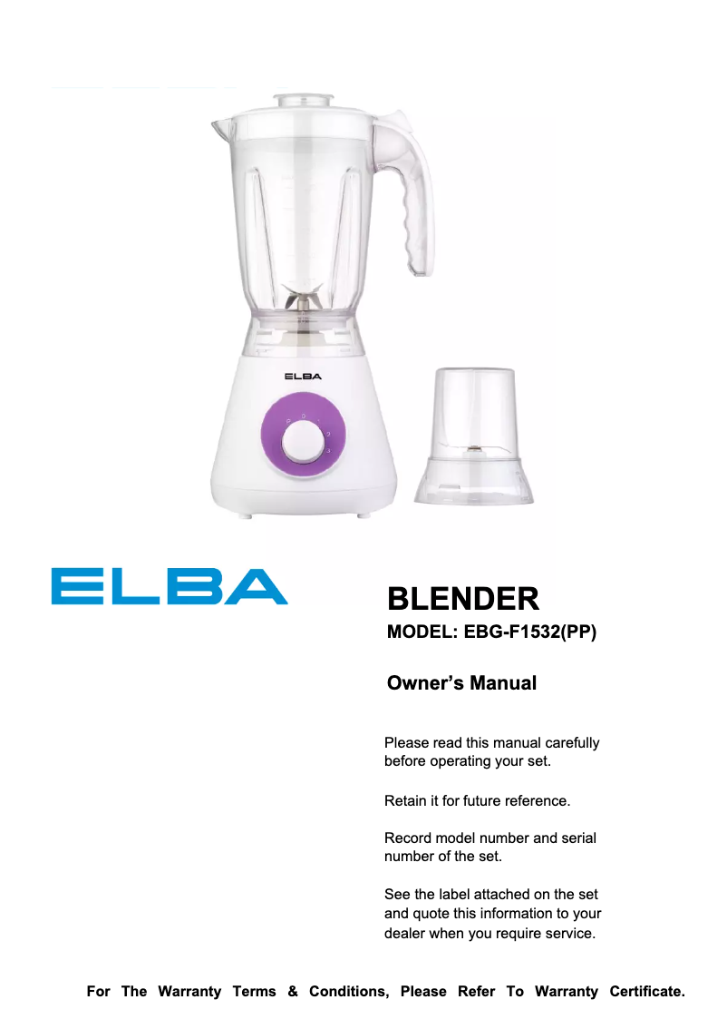 First page image of the manual for EBG-F1532(PP)