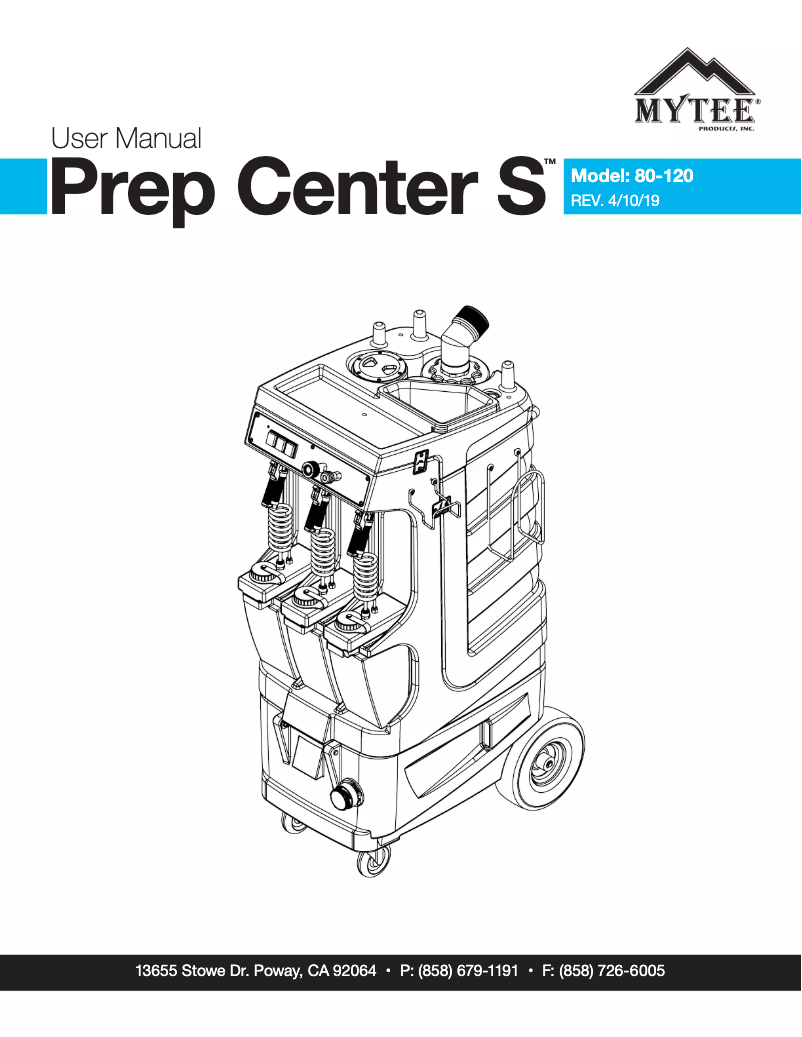 Page 1 of the manual User Manual Mytee Prep Center 80-240