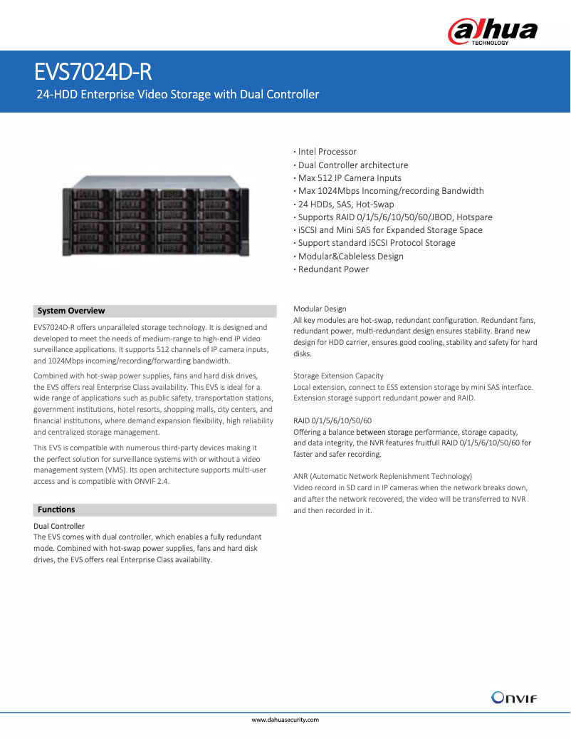 Page 1 of the manual Technical Sheet Dahua Technology EVS7024D-R
