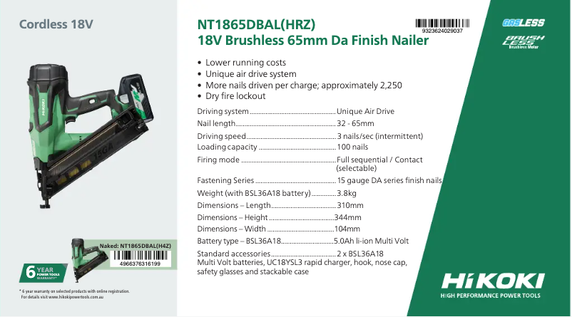 First page image of the manual for NT1865DBAL