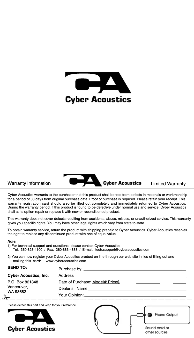 Page 1 of the manual User Manual Cyber Acoustics ACM-940