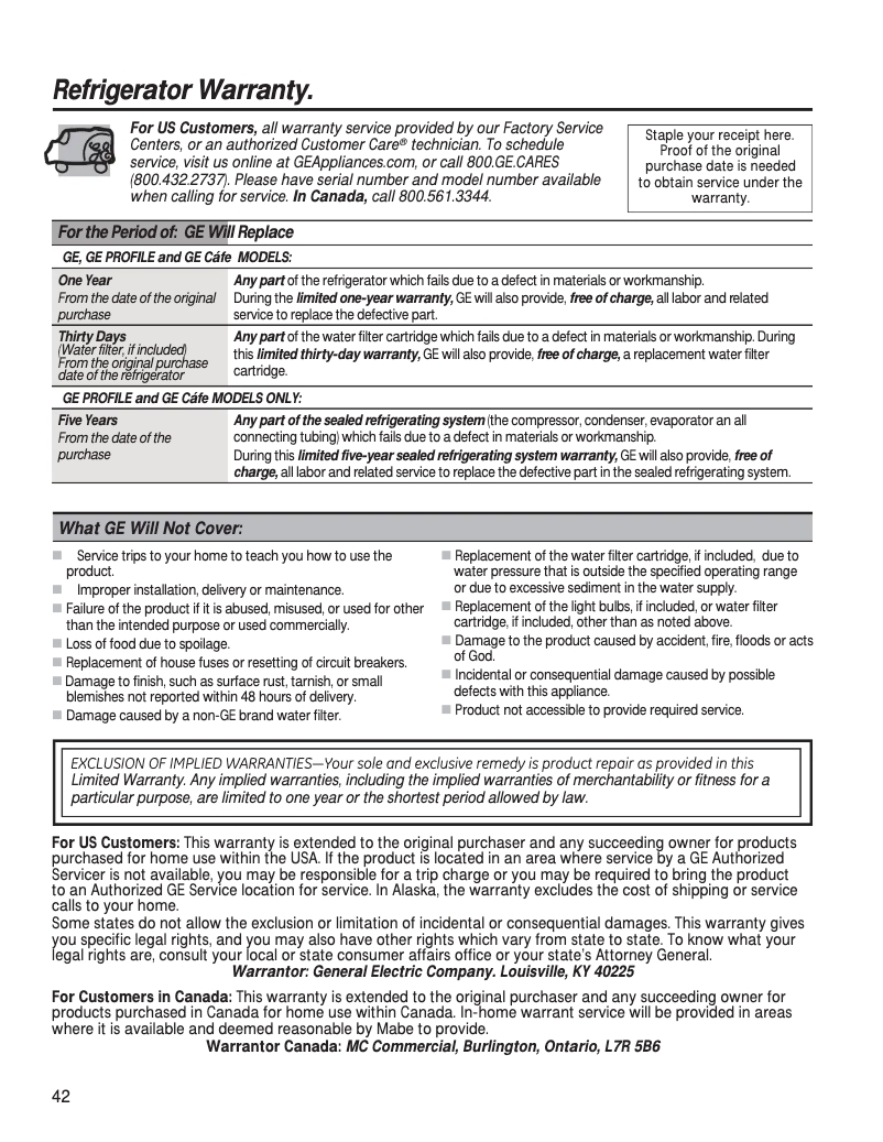 First page image of the manual for GTE17DTNRWW