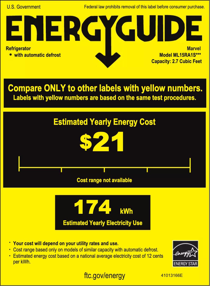 Page 1 of the manual Energy Label Marvel ML15RAS1RS