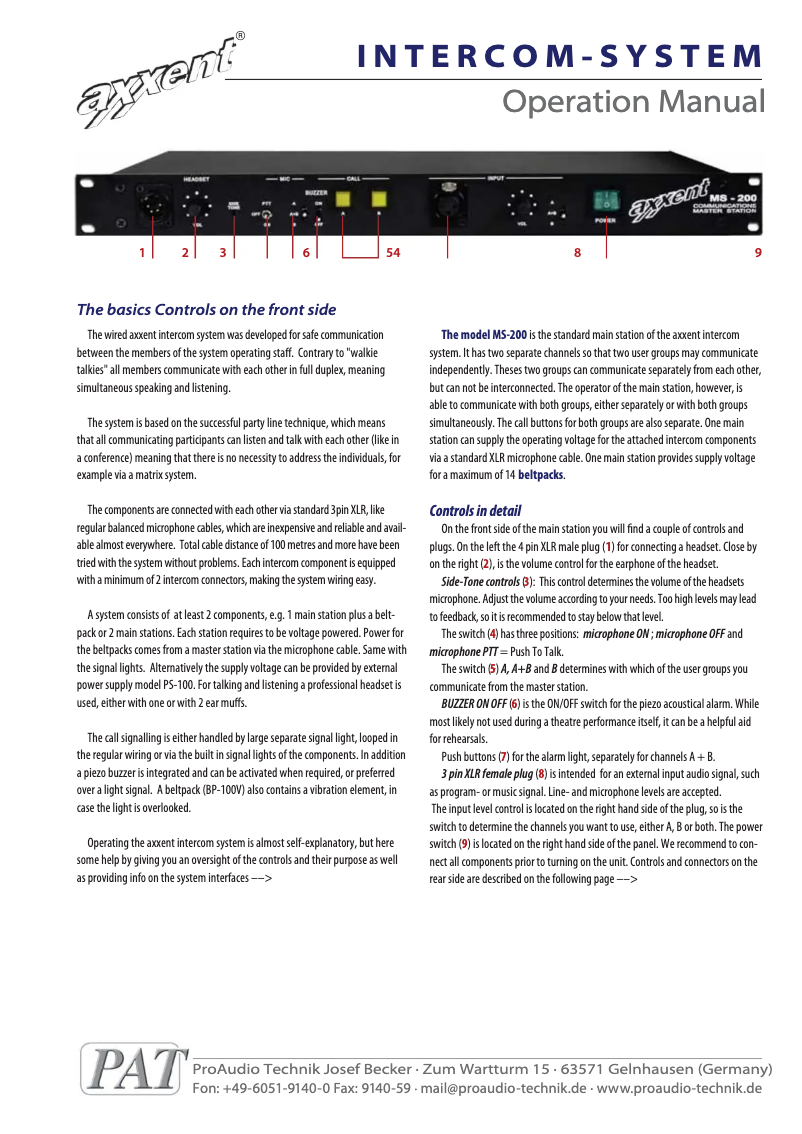 First page image of the manual for BP-100