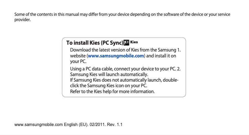 First page image of the manual for Galaxy Mini S5570